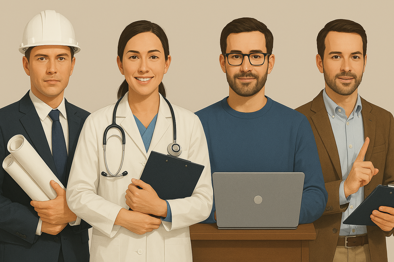 تصویر یک مهندس، دکتر، وکیل و فریلنسر کنار هم/ مشاغل مورد نیاز در ایتالیا - مهاجرت به ایتالیا