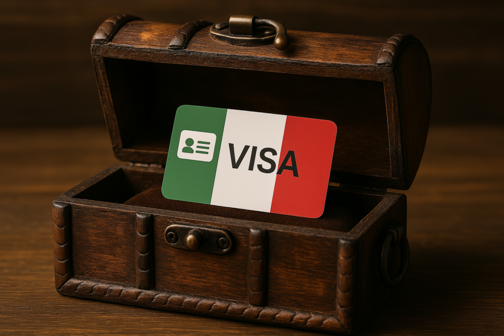 تصویر یک ویزای ایتالیا در صندوق گنج/ ویزای تحصیلی ایتالیا - مهاجرت به ایتالیا